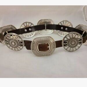 Concho Brown Leather Belt Sz Small